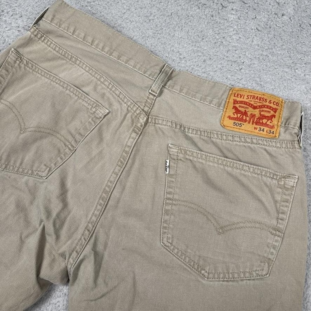 Levis 505 Jeans Mens 34x32 Beige‎ Straight Leg 100% Cotton Denim Casual Khaki